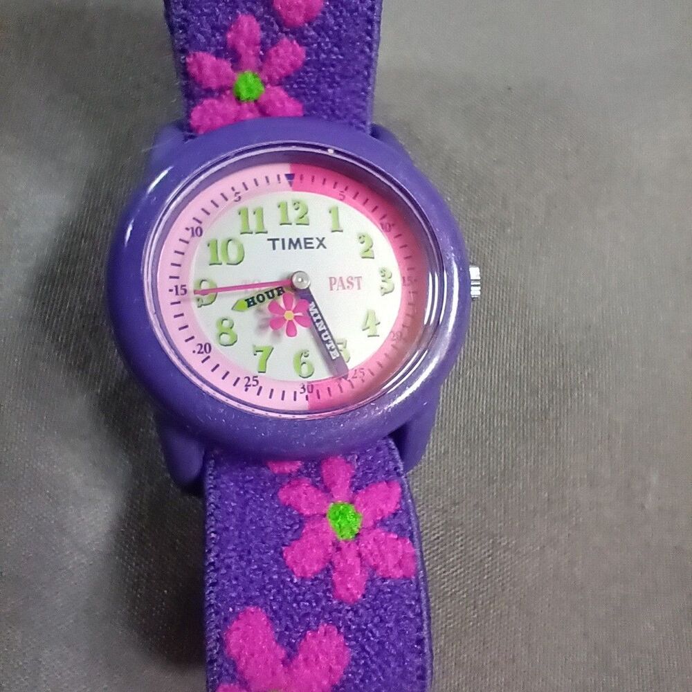 Timex Watch Girls Purple Pink 29mm Flowers Elastic Band Kids Youth New Battery